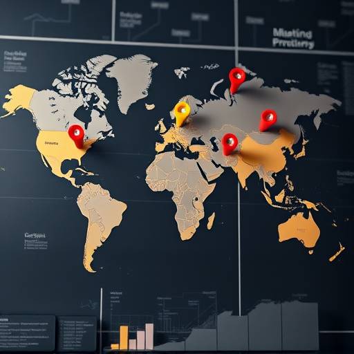 Un mapa del mundo con alfileres marcando ubicaciones estrat&radic;&copy;gicas para la expansi&radic;&ge;n internacional