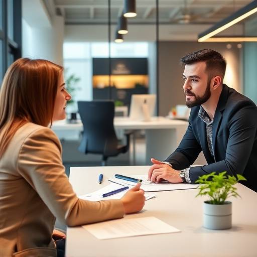 Un mentor ejecutivo aconsejando a un emprendedor en una oficina moderna y luminosa